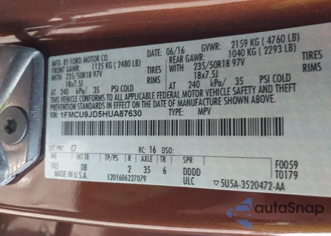 2017 Ford Escape Titanium from USA, damaged, VIN 1FMCU9JD5HUA87630